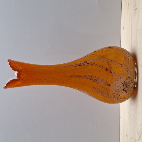 #ACO Handblown Glass vase orange and white with bubbles throughout - Picture 1 of 9